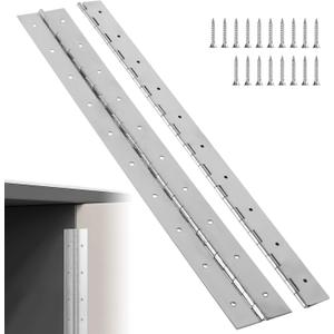 2 Pack Heavy Duty Piano Hinges, 48 Inch x 3 Inch Open Width Stainless Steel Piano Hinge 0.06" Thick Sliver Continuous & Piano Hinges with Screws for Wood Furniture, Door, Wooden Box (Silver)
