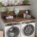 2-Tier Washer Dryer Countertop with 2.75" H Edge Rails, 54" W x 27.55" D Laundry Countertop for Folding Clothes, Washer and Dryer Topper with Non-Slip Pad (Dark Walnut), Standard-2 Tier