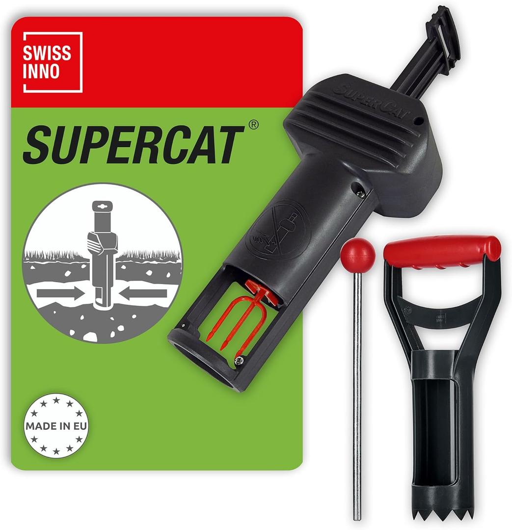 SWISSINNO Gopher & Vole Trap PRO SuperCat 1 Tunnel Traps + 1 Install Kit Dual Trigger Action for Voles & Field Mice Easy Setup, Reusable, Made in Europe