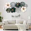 MGFDT Silver Metal Wall Art for Living Room, Bedroom, Dining Room & Home Decoration, Modern 3D Wall Decor with Multi-Color Floral Design (46.06" x 22.04")