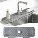 Extra Thick Silicone Faucet Mat for Kitchen & Bathroom Sink 17" x 6" Sink Splash Guard & Drip Catcher, Fast Drain Slope Design, Non-Slip, Flexible Silicone, Universal Fit