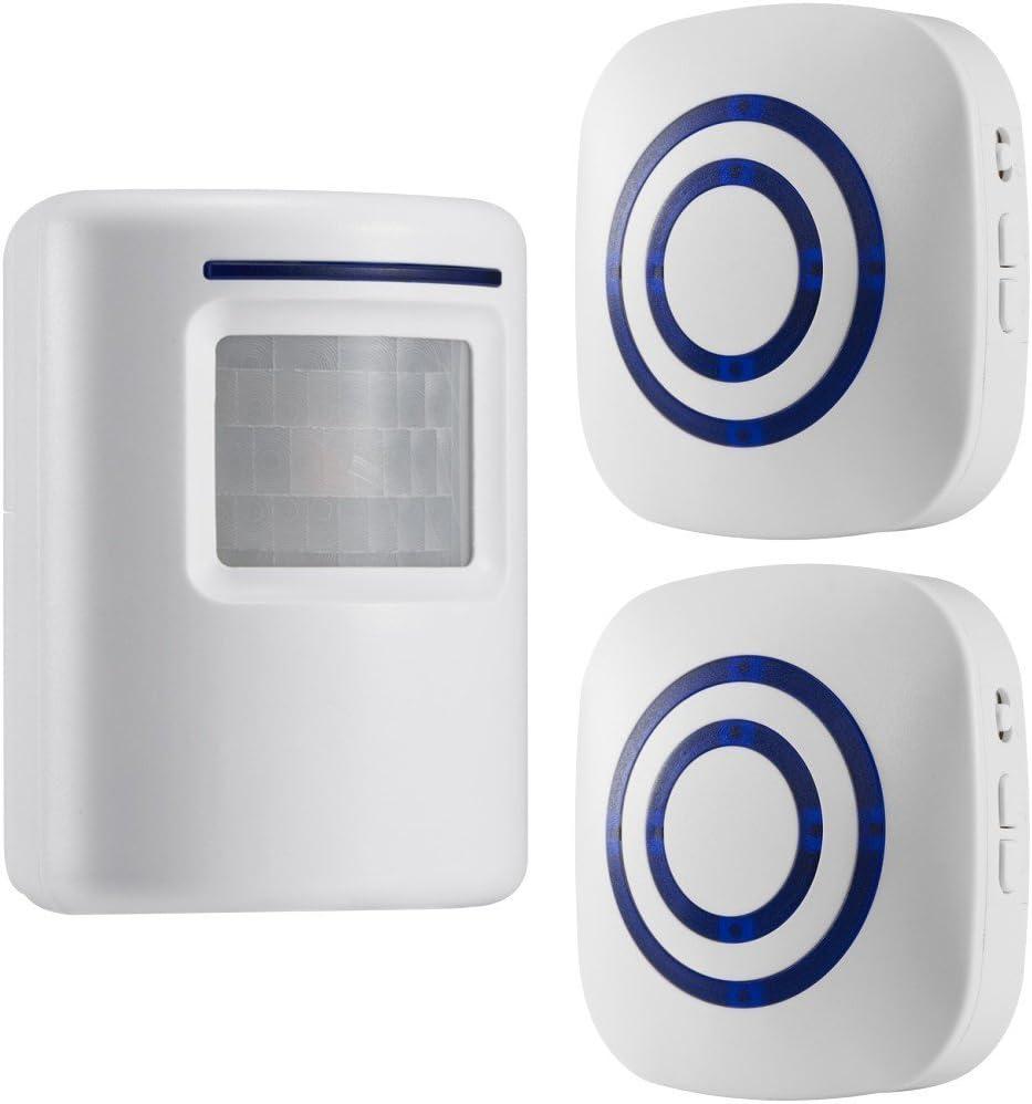Wireless Driveway Alert : Infrared Motion Sensor Door Bell Alarm Chime with 2 Receiver and 1 Sensor - 38 Chime Tunes - LED Indicators Home Cordless Ding Dong Sound Doorbell (1-2)