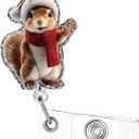 Christmas Badge Reel, Cute Squirrel Retractable Badge Holders, Funny Nurse Badge Clip, Winter Badge Reel with Alligator Clip Accessories, Badge Holder for ID Name Teacher Doctor