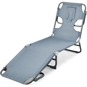 Amazon Basics Outdoor Lounge Chair, Foldable Design with Multi-Angle Backrest, Quick-Drying Polyester, Portable with Carry Strap, Grey