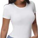 Womens T Shirts Basic Short Sleeve Crew Neck Slim Fit Tees Summer Workout Casual Bodycon Tops 2025 (White, XS)