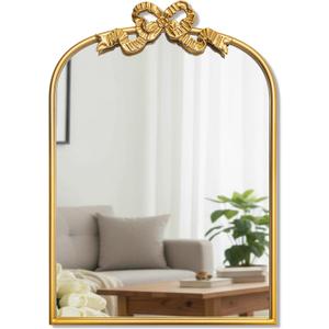 Vercraft Gold Bow Mirror 27"x19" Vintage Arched Vanity Wall Decorative Mirror with Metal Frame Antique Baroque Bow Decor for Home Dressing Table Entryway Bathroom Hallway Living Room