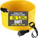 30 ft Nema 6-20 Extension Cord, Nema 6-20p Male Plug to 6-20r/6-15r Female Receptacle, 20 Amp T-Blade Outlet Extension Power Cord with Waterproof Sockets, Heavy Duty 12/3 Awg, 250v, 5000w (Yellow)