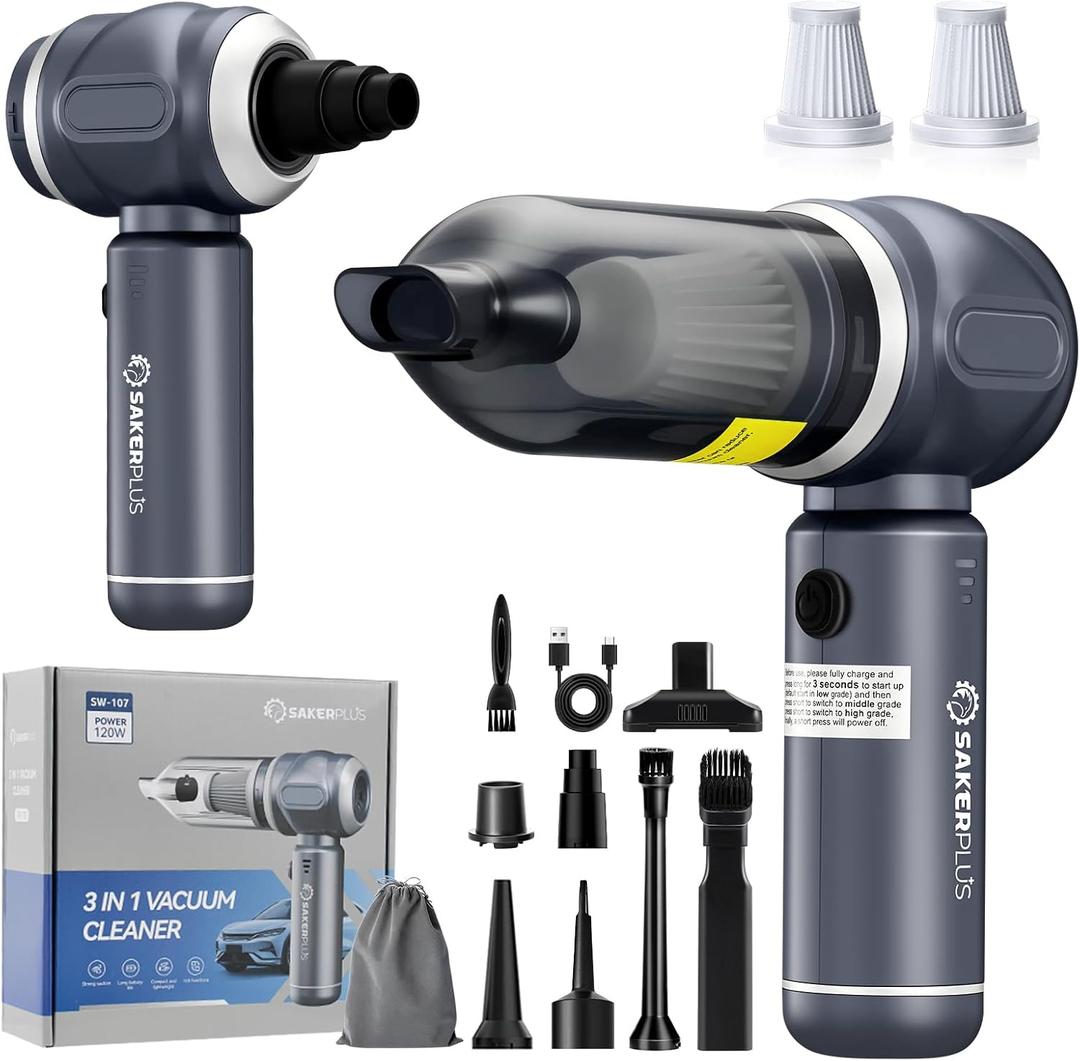 Car Vacuum Portable Cordless, 3-in-1 Hand Held Mini Vacuum Cleaner 17500PA High Power, Handheld Vacuum & Air Duster for Suction, Blowing, Inflating & Deflating, Ideal for Car Home Office (Dark Grey)
