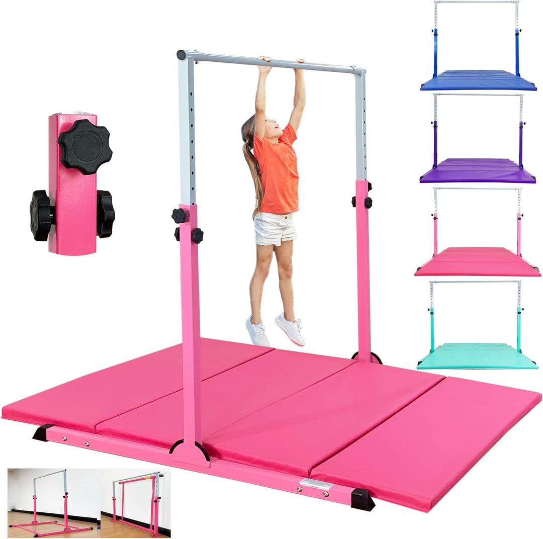 MARFULA Gymnastic Bar with 4 ft Inner Width 5 ft Adjust Height for Kids Kip Bar with 350 lbs Gymnastic Training Equipment for Kids 3-15 Years Home and Club Use