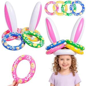 Max Fun Easter Bunny Inflatable Ring Toss Games for Kids Easter Indoor Outdoor Party Games Carnival Toss Game for Easter Party Favors