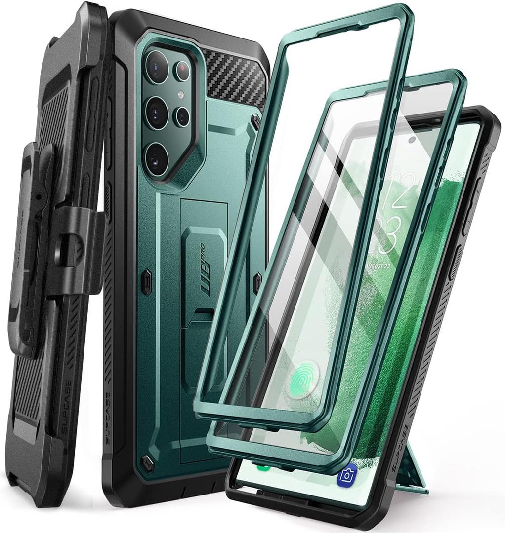 SUPCASE Case for Samsung Galaxy S22 Ultra 5G (2022), 2 Front Screen Protectors (Without Film + Film), Kickstand Holder, Belt Clip [Unicorn Beetle Pro] Heavy Duty Shockproof Protection (2 Front P) (2 Before P)