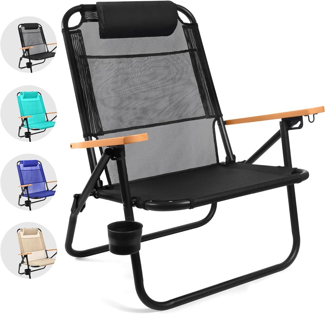 Water Buffalo Bondi Beach Chair  Backpack Beach Chair for Adults with Reclining Positions, Cup Holder & High Back Support (Black Sea)