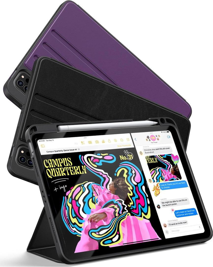 TORRAS for iPad Air 11 inch Case M2 2024, iPad Air 6th/ 5th / 4th Generation Case with Pencil Holder, Auto Sleep/Wake, Protective Leather Stand Cover, Black