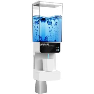 Automatic Mouthwash Dispenser for Bathroom, 700mL Wall Mounted Bathroom Accessories with Magnetic Cups, 3 Adjustable Settings for All Age Groups, Battery-Operated,Touchless, No-Spill Design (White)