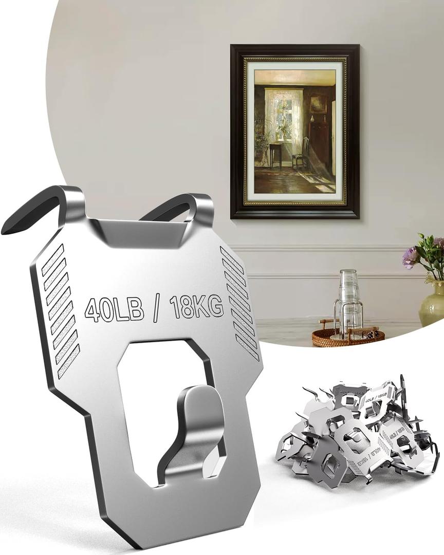 40Pcs Drywall Picture Hanger Claw: Holds Up to 40Lbs Easy Tool-Free Nail-Free Wall Hooks for Hanging Picture Mirror Photo Poster Kit - No Damage Heavy Duty Wall Hanger for Room Office Decor