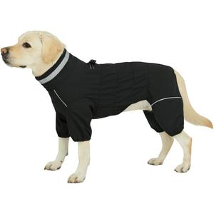 Winter Waterproof Dog Snowsuit  Full Body Outdoor Jacket with Leash Ring, Fleece Lining, Windproof Reflective 4-Leg Dog Coat for Small to Large Dogs Black 3XL (3XL (Back Length 21.5"))
