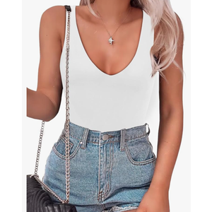 SAUNGKUAI Women’s Bodysuit Sexy Plunge Deep V Neck Backless Sleeveless Tank Thong Body Suits Outfits for Going Out L
