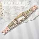 Boho Dressy Bracelet for Apple Watch Band 46mm 40mm 38mm 41mm 44mm 42mm 45mm 49mm Women, Elegant Handmade Beaded Leather Strap Accessories for iWatch Bands SE Series 11 10 9 8 7 6 5 4 3 2 1