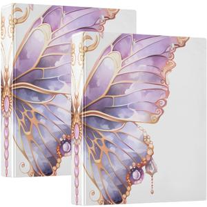 3 Ring Binder Butterflies Purple Butterfly 1.5 inch Binders Three Ring Binders with Clipboard Fit 8.5'' x 11'' Paper 3 Interior PVC Clear Pockets for Office Supplies
