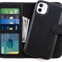 LUMARKE Designed for iPhone 11 Wallet Case - Detachable Flip Folio Cover - RFID Blocking 4 Card Slots Holder - Premium PU Leather Magnetic Kickstand - Protective Phone Case 6.1", Black Color