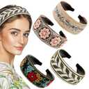 EBOOT 4 Pieces Boho Headband for Women Embroidery Wide Hair Band Bohemia Floral Knotted Wide Headbands Vintage Ethnic Style Girls Accessories(Classic Pattern)