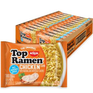 Nissin Top Ramen Noodle Soup, Chicken, 3 Ounce (Pack of 24) (EXP 07/01/27)