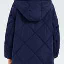 Cicy Bell Women's Quilted Puffer Pullover Jackets Oversized Half Zip Puffy Hooded Outerwear Warm Winter Coats (Large, Navy)