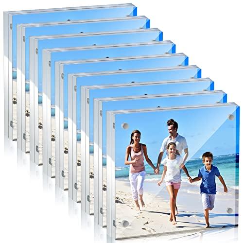 Yalikop 8 Pcs Clear Acrylic Picture Frames Magnetic Acrylic Photo Frame Thick Desktop Display Double Sided Freestanding Floating for Bedroom Living Room Home Office Store Supplies (4 x 4 Inch)