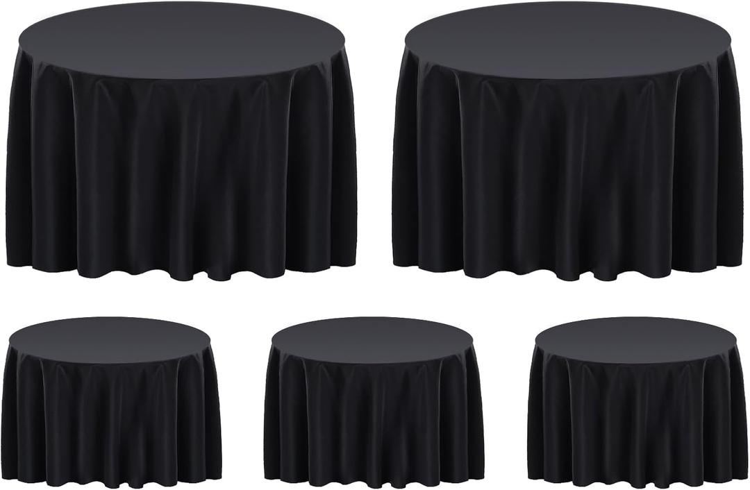 Surmente 132 inch Round Tablecloths -5 Pack Black Round Table Cloths, Polyester Fabric Table Covers for Wedding, Party, Banquet, or Restaurant