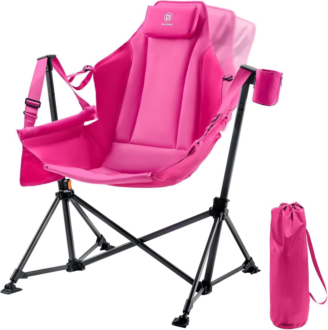 EVER ADVANCED Padded Oversized Hammock Camping Chair, Compact Heavy Duty Swing Chair with Multi-Storage Pockets, Portable Folding Rocking Camping Chair, Support Up to 400lbs, Pink, 31 Inches X 20 Inches X 51 Inches