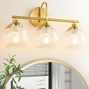 Bathroom Vanity Lights, Gold Bathroom Light Fixtures, Brushed Gold Vanity Light with Clear Glass, Wall Sconce for Mirror