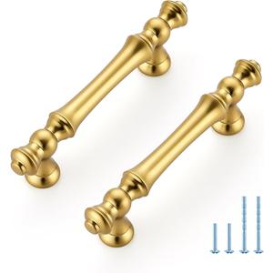 JOY DECOR 10 Pack 3 Inch Brushed Antique Brass Kitchen Cabinet Handles, Zinc Gold Drawer Pulls for Cupboard, Dresser, and Wardrobe, 3" (76mm) Hole Center, Cabinet Hardware