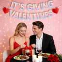 Valentines Day Decorations, No DIY Shiny Iridescent Silver Holographic It's Giving Valentines Banner with Valentine's Day Red Hearts for Valentines Home Mantle Wall Bedroom Decor
