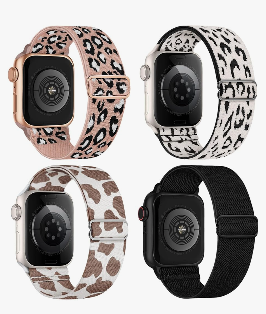 4 Pack Stretchy Solo Loop Compatible with Apple Watch Bands 38mm 40mm 41mm 42mm Women Men, Sport Nylon Elastic Straps Wristbands for iWatch Series 11 10 9 8 7 6 5 4 11 Ultra/SE 3 2 Size: 38mm/40mm/41mm/42mm