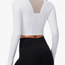 SANTINY Women's Long Sleeve Crop Workout Tops Slim Fit Gym Yoga Running Shirts for Women Size M