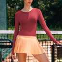 RUNNING GIRL Long Sleeve Workout Tops for Women Soft Crew Neck Basic Tight Cropped Top Casual Seamless Shirt (Red, L)