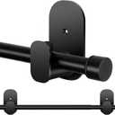 Curtain Rods No Drilling 48 to 84 Inch, HOTOZON 5/8 Inch No Drill Curtain Rods for Windows 36 to 80 Inches (3-6.6 ft) with Adhesive Brackets, Renter Friendly Adjustable Small Drapery Rod, Black