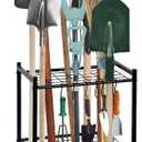 Garden Tool Organizer with Storage Hooks, Yard Tool Tower Rack for Garage Organization and Storage, Up to 35 Long-Handled Tools, Metal Tool Holder with 6 Hooks, Black