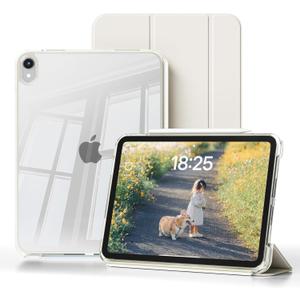 Case for iPad Air 11 inch M3/M2(2025/2024), iPad Air 5th/4th Generation (2022/2020) 10.9 inch with 2-in-1 Sliding Detachable Clear Cover, Protective Soft TPU Frame, Auto Wake/Sleep(Cream White)