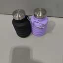 Collapsible Water Bottle, 16oz Portable Reusable Silicone Water Bottle, BPA-Free Leak-Proof Foldable Design with Carabiner, Lightweight Durable for Gym, Travel, Camping, Hiking, Sports(Black+ Purple)