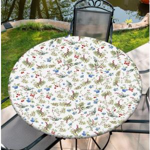 COTAIL Round Tablecloth with Elastic Edge, 36-60Inch Waterproof Table Cloth for Dinner, Outdoor, Picnic, 36inch, Cherry and Blueberry