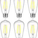 Ascher Vintage LED Edison Bulbs, 6W, Equivalent 60W, Non-Dimmable, Daylight 5000K, 700Lumens, ST58 Antique LED Filament Bulbs with 80+ CRI, E26 Medium Base, Clear Glass, Pack of 6