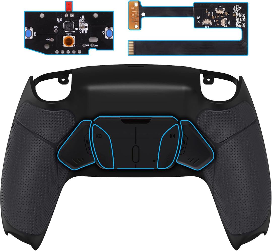 eXtremeRate Black Rubberized Grip Programable RISE4 Remap Kit for PS5 Controller BDM-010 BDM-020 Models, Upgrade Board & Redesigned Back Shell & 4 Back Buttons for PS5 Controller