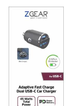 ZGear® 45 Watt Dual USB C Car Charger, 2 Pack