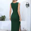 Missufe Women's Round Neck Sleeveless Tie Waist Knit Side Slit Slim Tank Midi Dress (Green, XL)