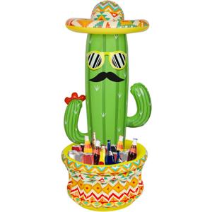 Triumpeek Inflatable Cactus Cooler, 55" Fiesta Cactus Ice Bucket Wearing Sombreros for Summer Swimming Pool Hawaiian Themed Party Supplies