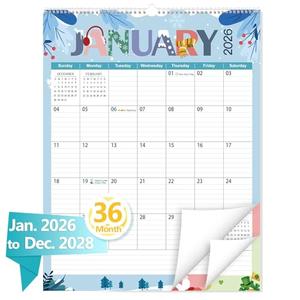 GuassLee Extra Large Wall Calendar 2026-2028, 36-Month Vertical Wall Calendar 2026, Jan. 2026 to Dec. 2028, 17" X 22" Paper Hanging Planner with Thick Paper Spiral Bound for Office Home Organizing,, Jan Colourful 36month