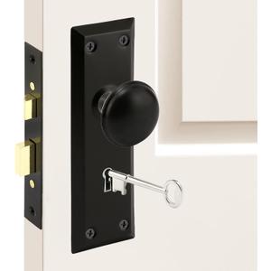 ReigaHood 1 Pack Mortise Keyed Lock Set with Classic Knobs, Perfect for Replacing Broken Antique Door Knobsets, 2-3/8" Backset, Fits 1-3/8" - 1-3/4" Thick Interior Doors, Matte Black