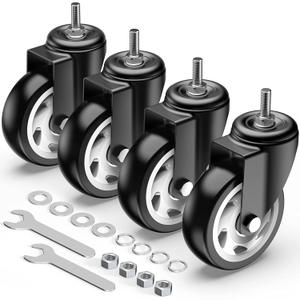 HOLKIE Caster Wheels 4 inch with No Brake Stem Casters, 3/8" -16 x 1 (Stem Diameter 3/8", Stem Length 1") Threaded Swivel Casters Set of 4 Heavy Duty Castors Black