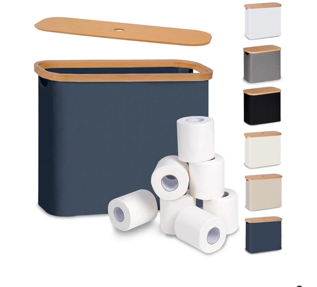 efluky Toilet Paper Basket with Lid, Toilet Paper Organizer for Bathroom, Free Standing Toilet Paper Holder with Storage, Blue